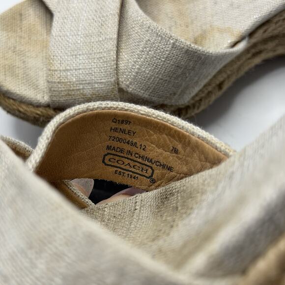 Coach Henley Beige Brown Ankle Strap Wedge Espadrille Sandals Womans 7 B Preppy - Picture 9 of 15